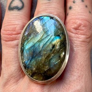 Large Silver Labradorite Statement Ring